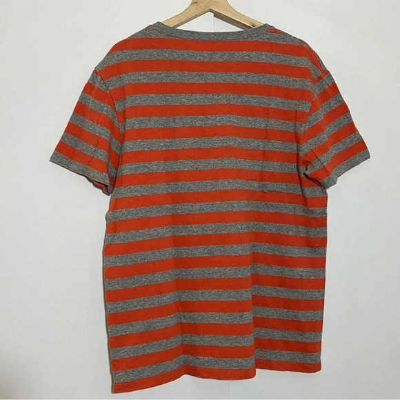J Crew men orange-gray  striped crewneck Halloween Casual pumpkin tee shirt L - Picture 2 of 8